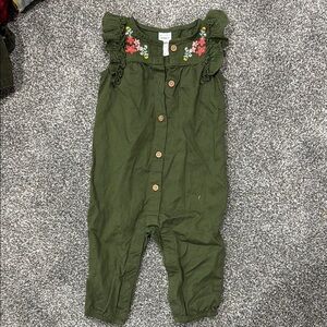 Carters Green Baby Girl Romper with Floral Embroidery